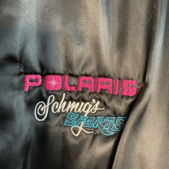 VTG Satins Black Polaris Embroidered Satin Full Zip Bomber Jacket Men Size XL - Picture 4 of 13